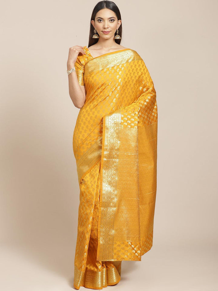 Yellow Woven Design Brocade Saree - ShopLibas