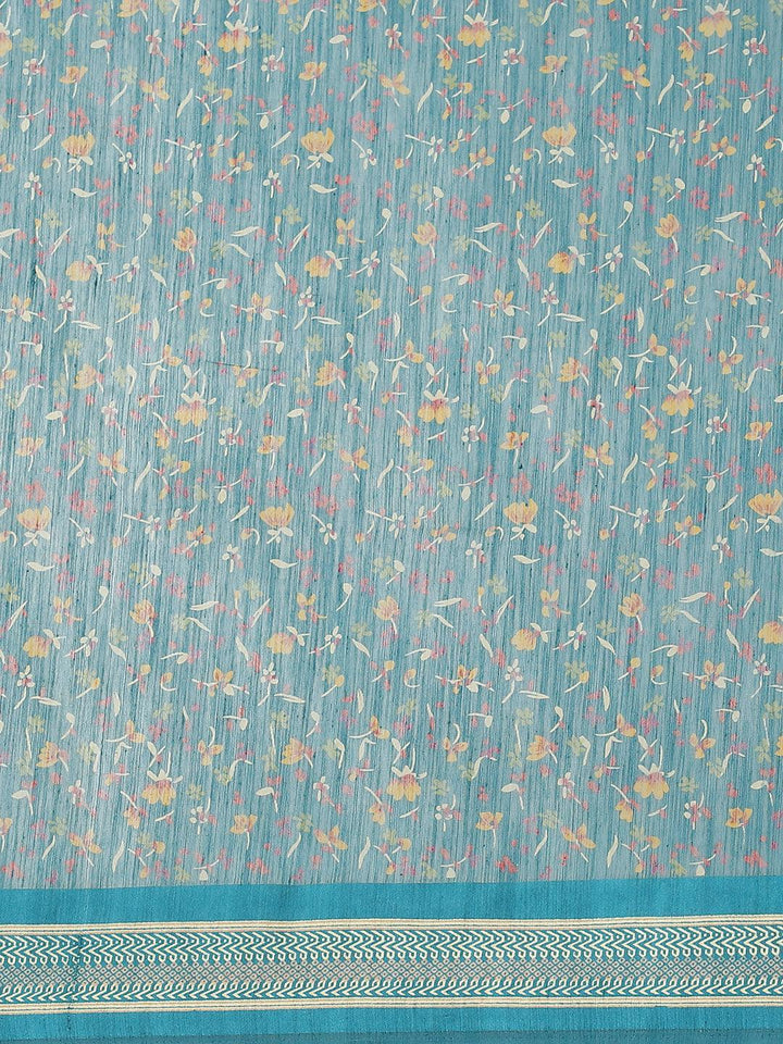 Blue Printed Cotton Saree - ShopLibas