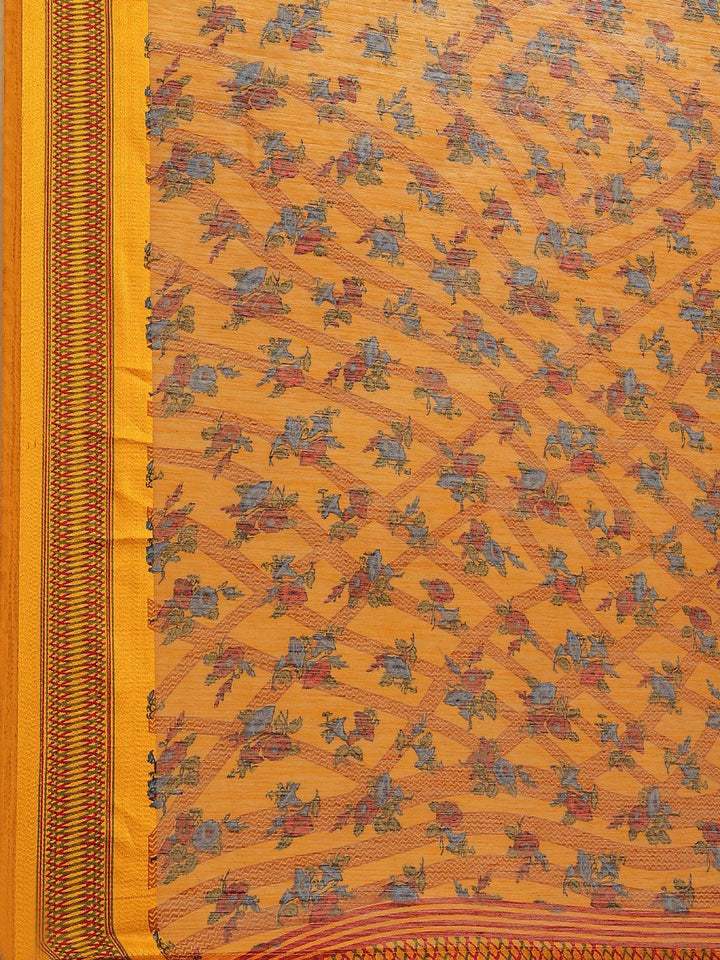 Mustard Printed Cotton Saree - ShopLibas