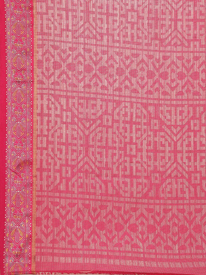Pink Printed Linen Saree - ShopLibas