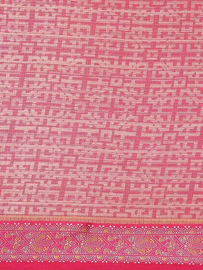 Pink Printed Linen Saree - ShopLibas
