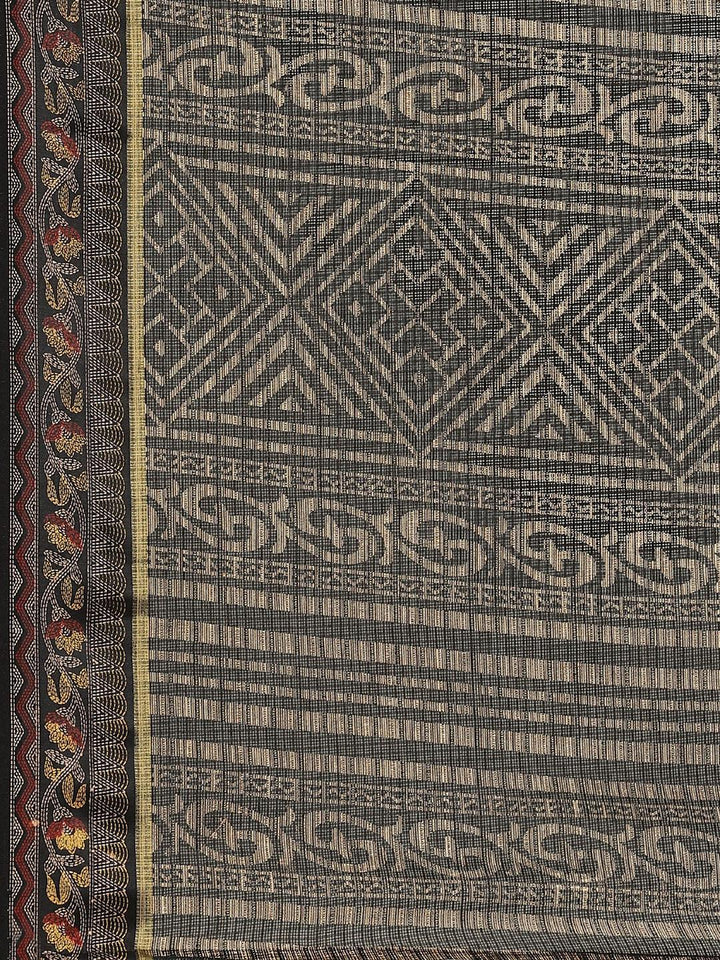 Black Printed Cotton Saree - ShopLibas