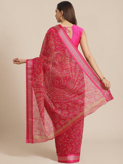 Pink Printed Cotton Saree - ShopLibas
