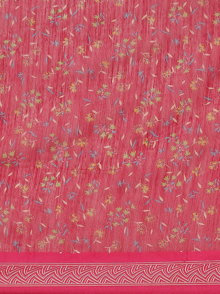 Pink Printed Cotton Saree - ShopLibas