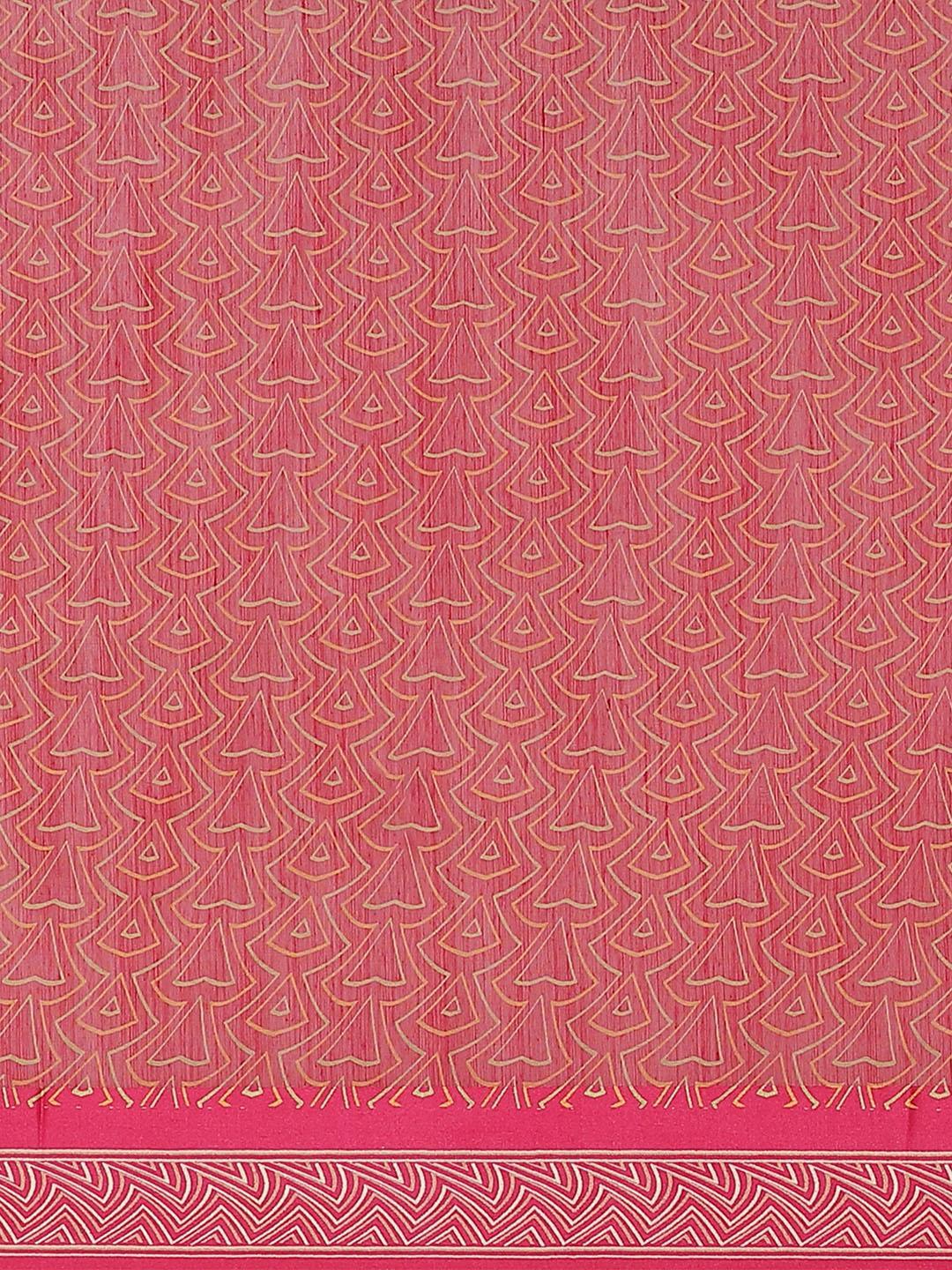 Pink Printed Cotton Saree - ShopLibas