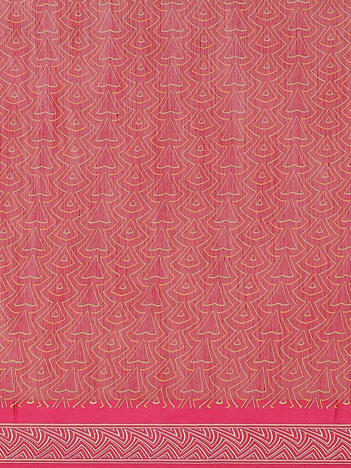 Pink Printed Cotton Saree - ShopLibas