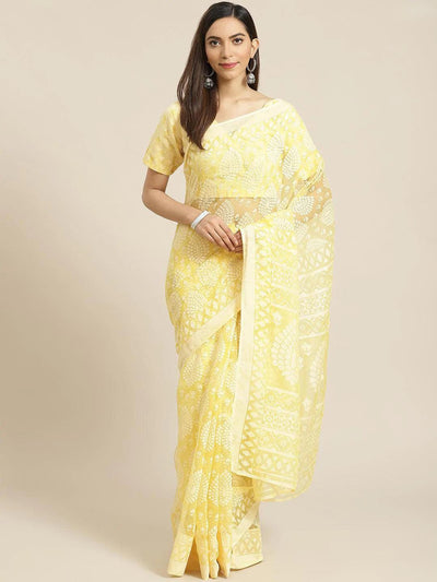 Yellow Woven Design Tissue Saree - ShopLibas