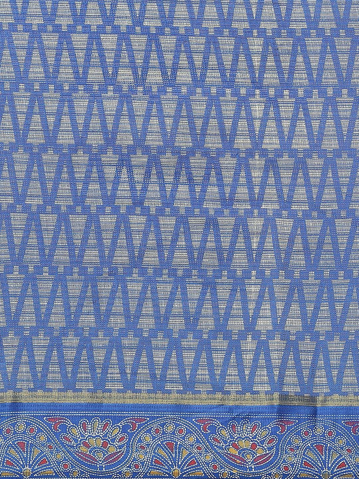 Blue Printed Linen Saree - ShopLibas