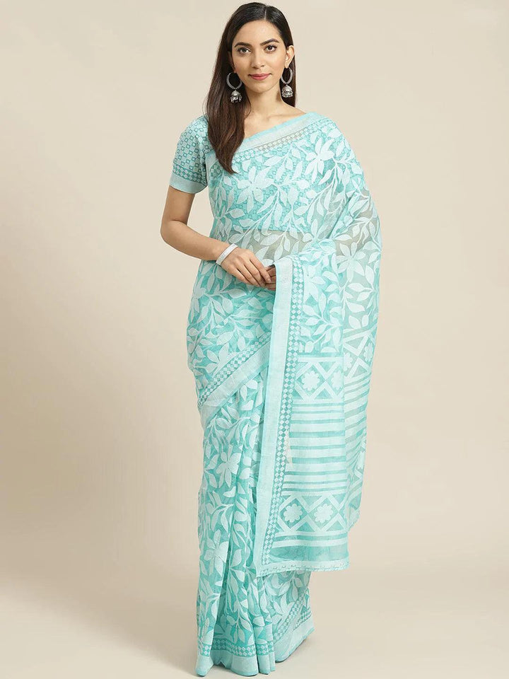 Blue Printed Chiffon Saree - ShopLibas