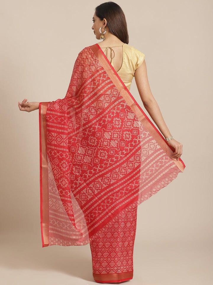 Red Printed Chiffon Saree - ShopLibas