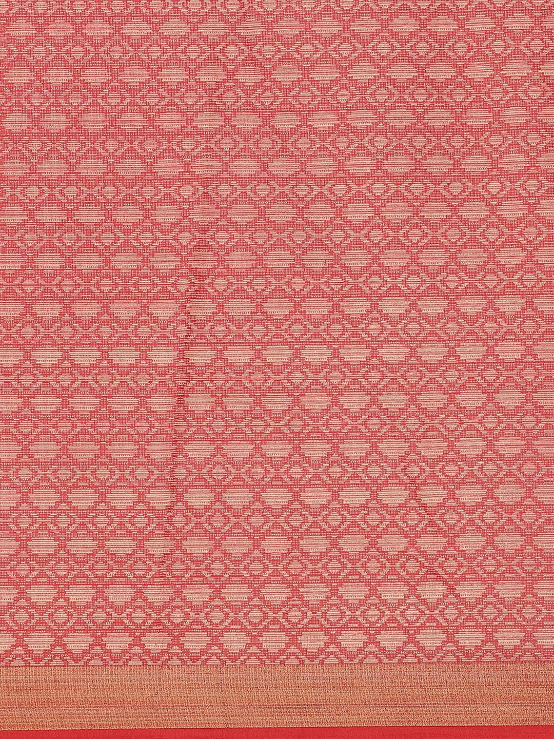 Red Printed Chiffon Saree - ShopLibas