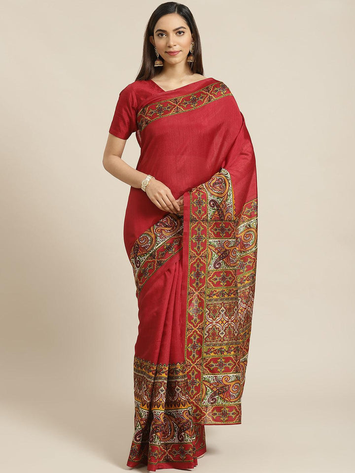 Maroon Printed Cotton Saree - ShopLibas