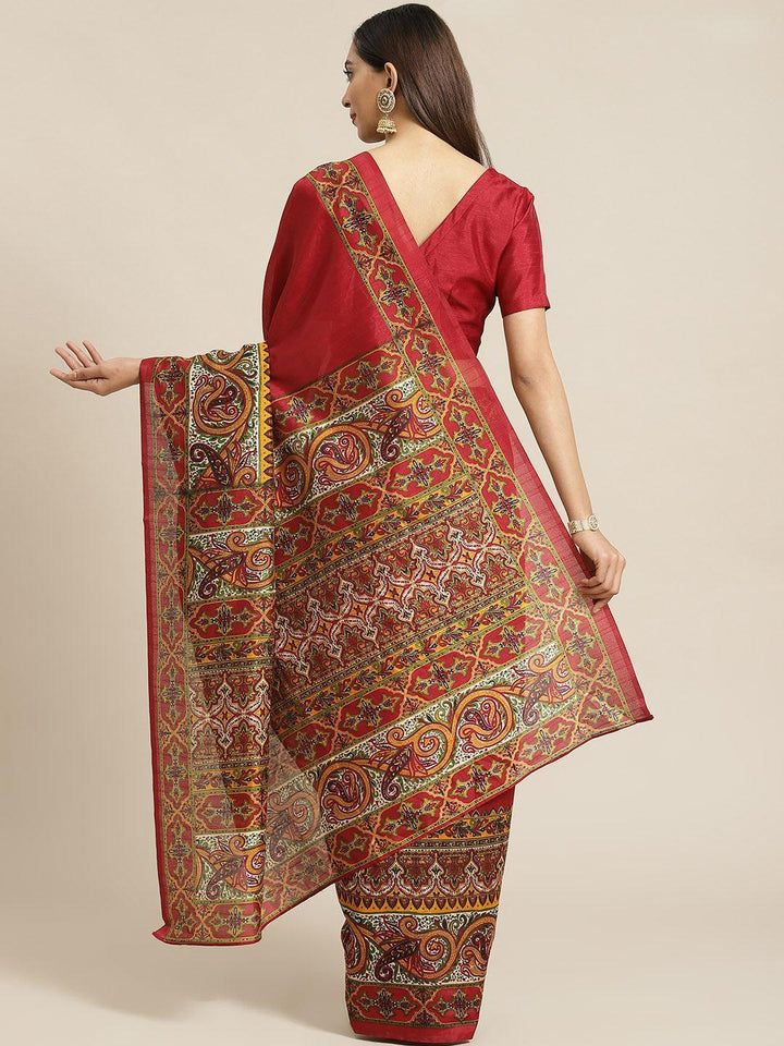 Maroon Printed Cotton Saree - ShopLibas