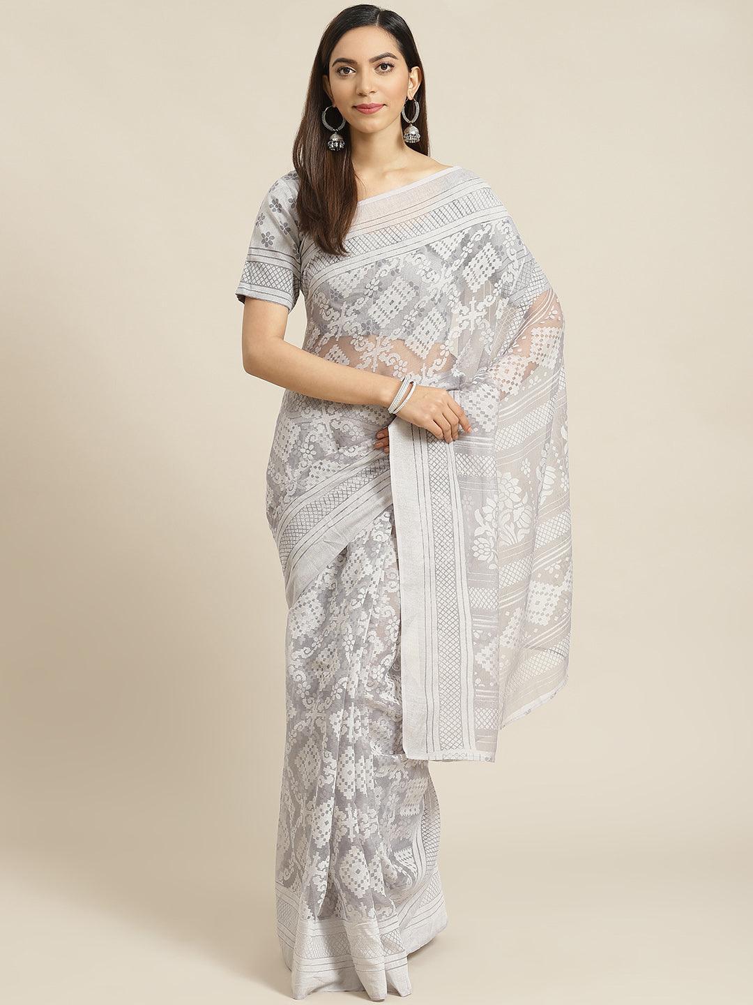 Grey Woven Design Tissue Saree - ShopLibas