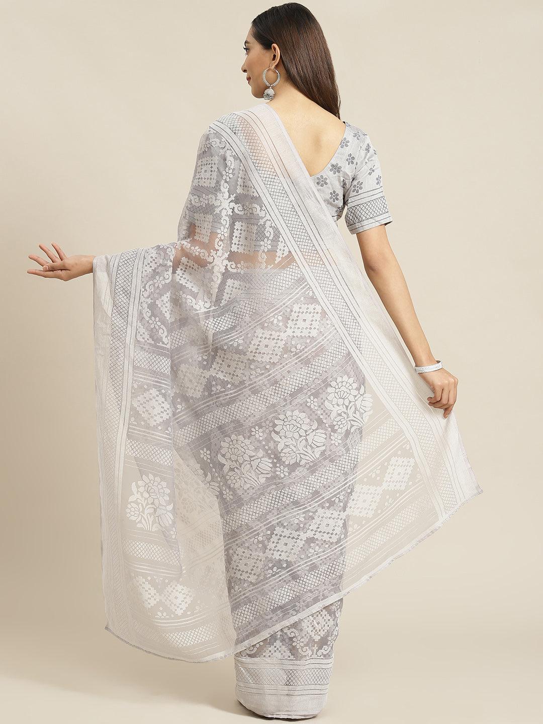 Grey Woven Design Tissue Saree - ShopLibas