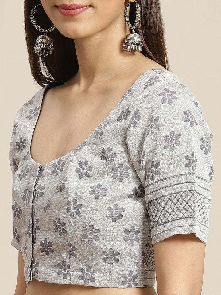 Grey Woven Design Tissue Saree - ShopLibas