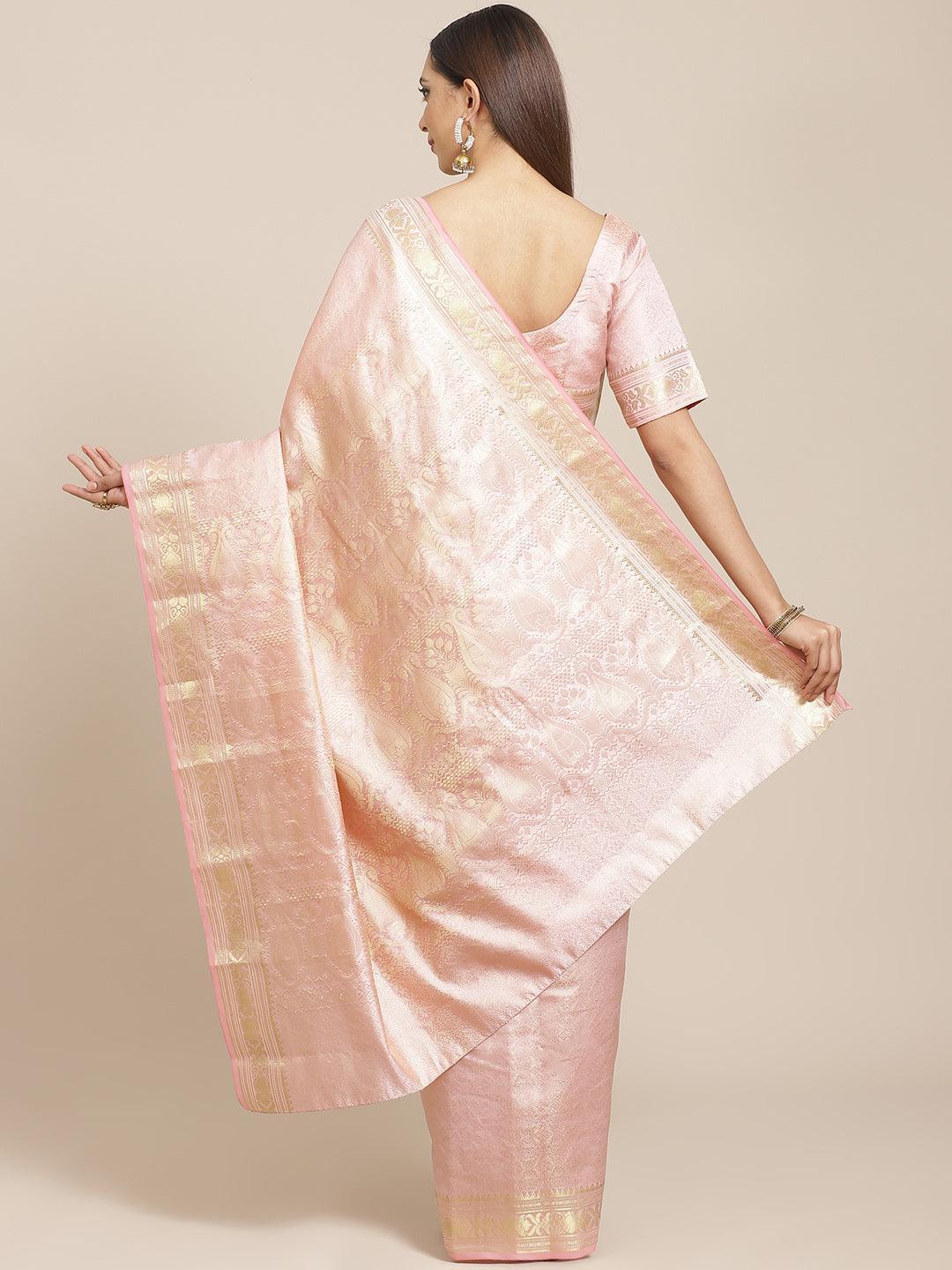 Peach Woven Design Brocade Saree - ShopLibas