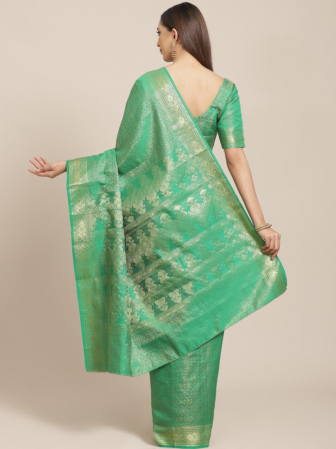 Green Woven Design Brocade Saree - ShopLibas