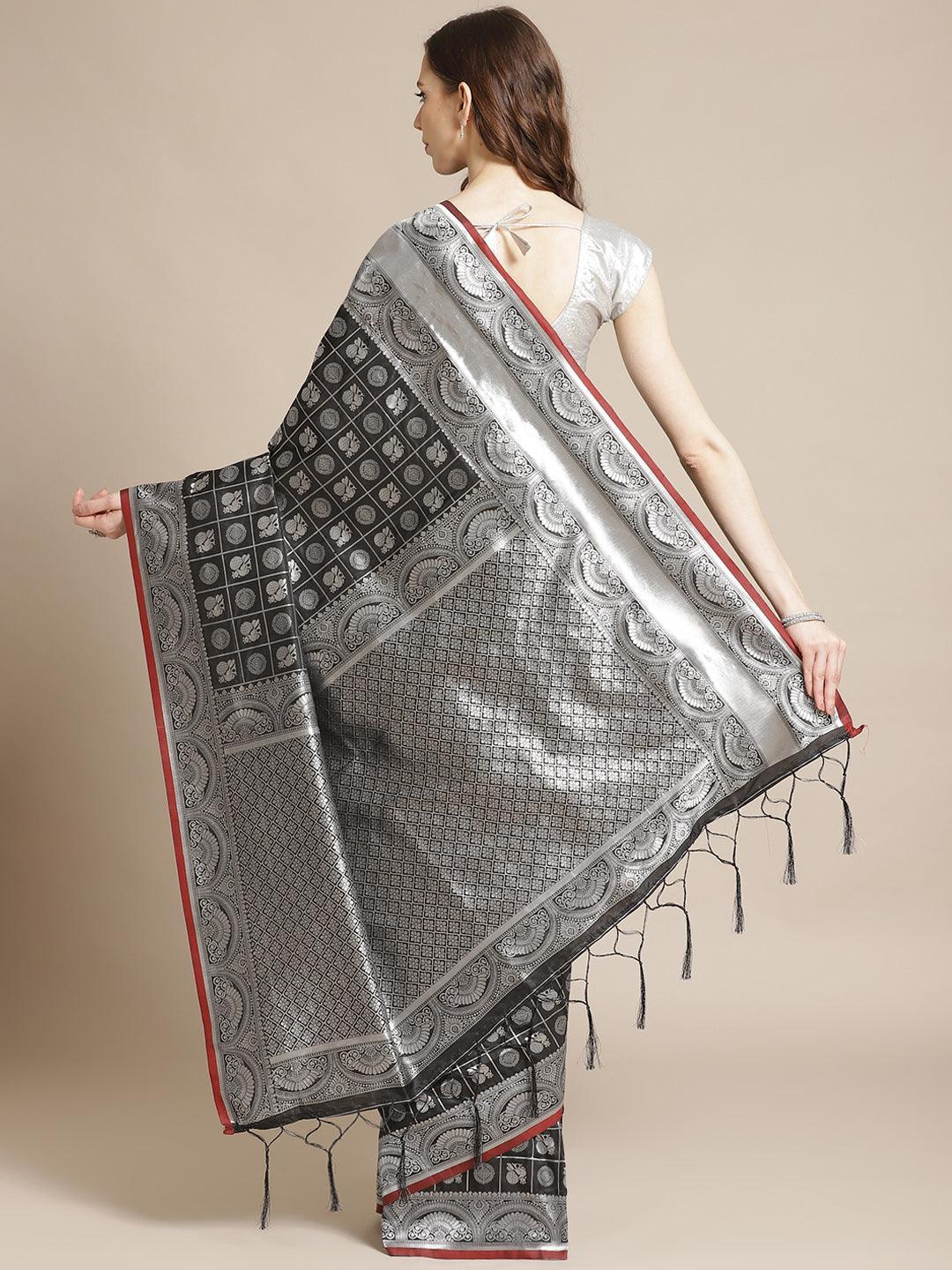 Black Woven Design Brocade Saree - ShopLibas