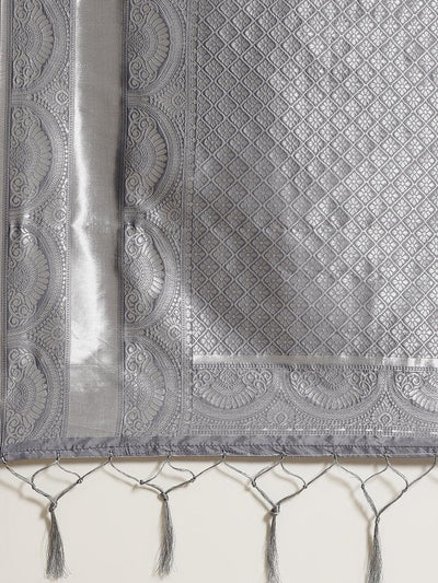 Grey Woven Design Brocade Saree - ShopLibas
