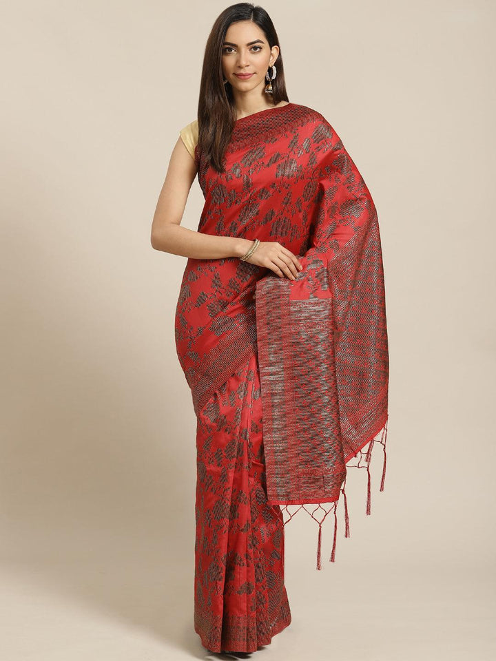 Maroon Woven Design Brocade Saree