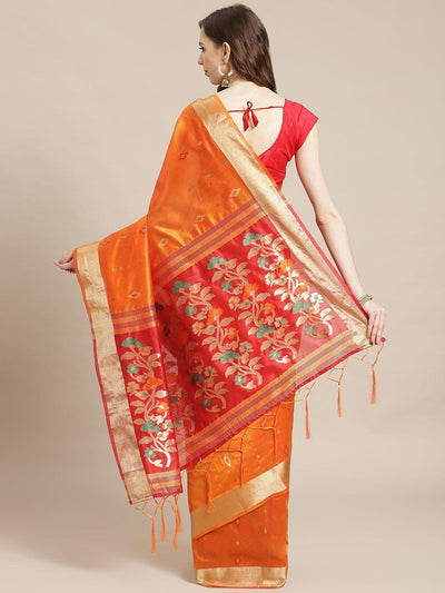 Orange Woven Design Brocade Saree - ShopLibas