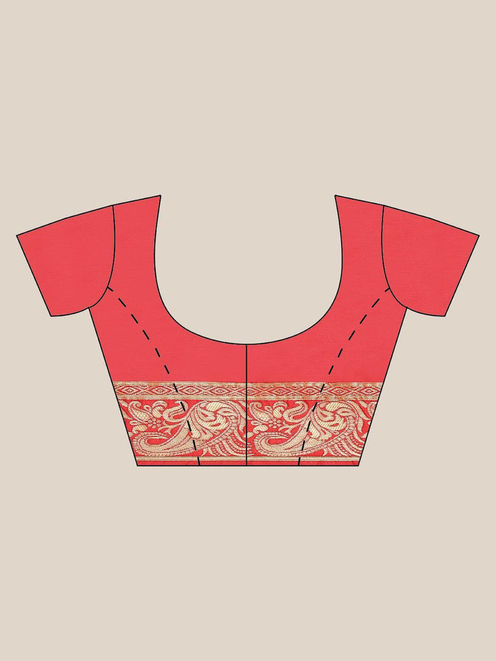 Red Woven Design Brocade Saree - ShopLibas