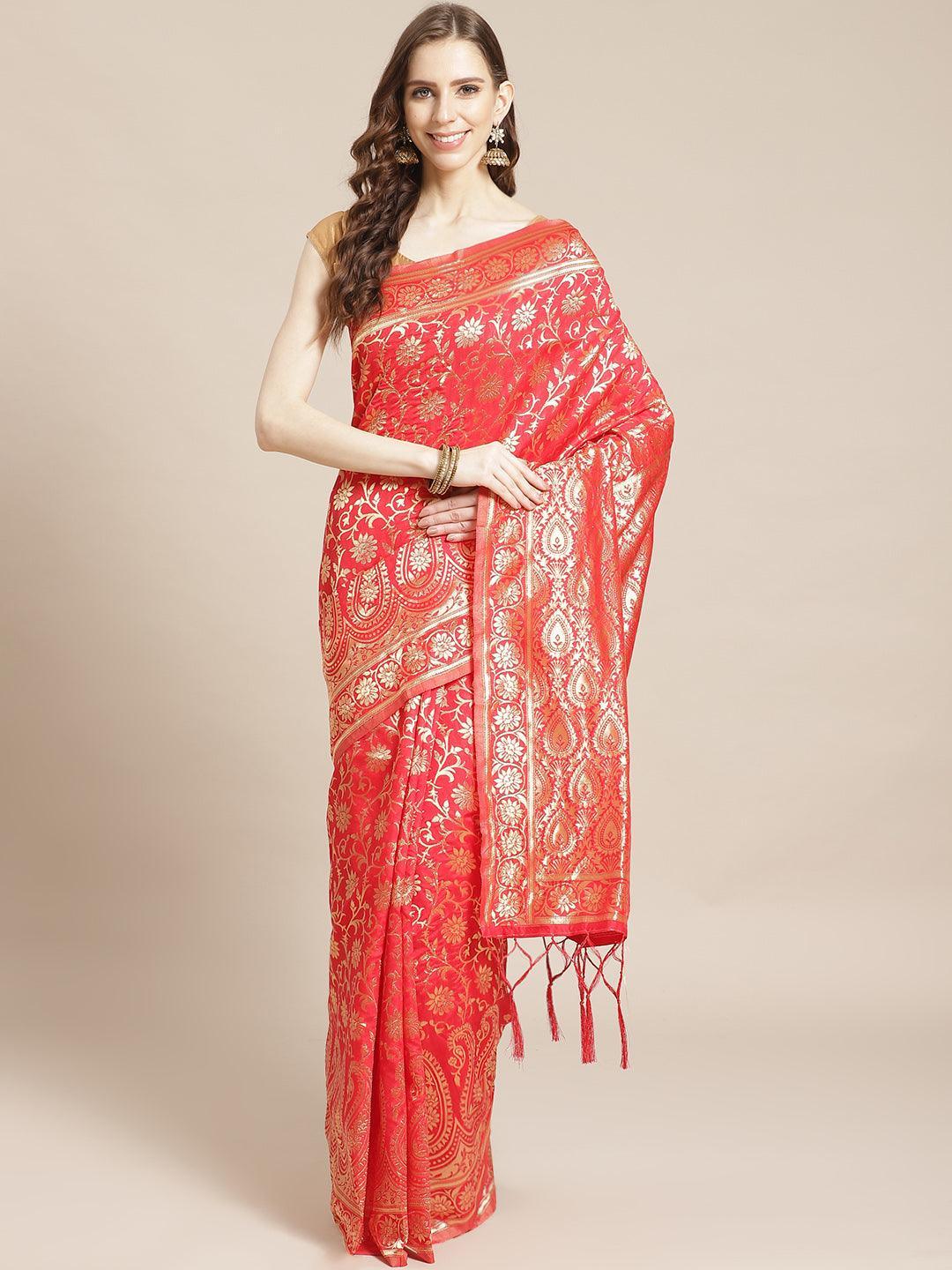 3 Design Color:red Buy Red Woven Design Brocade Saree Online at $27.00 USD | ShopLibas