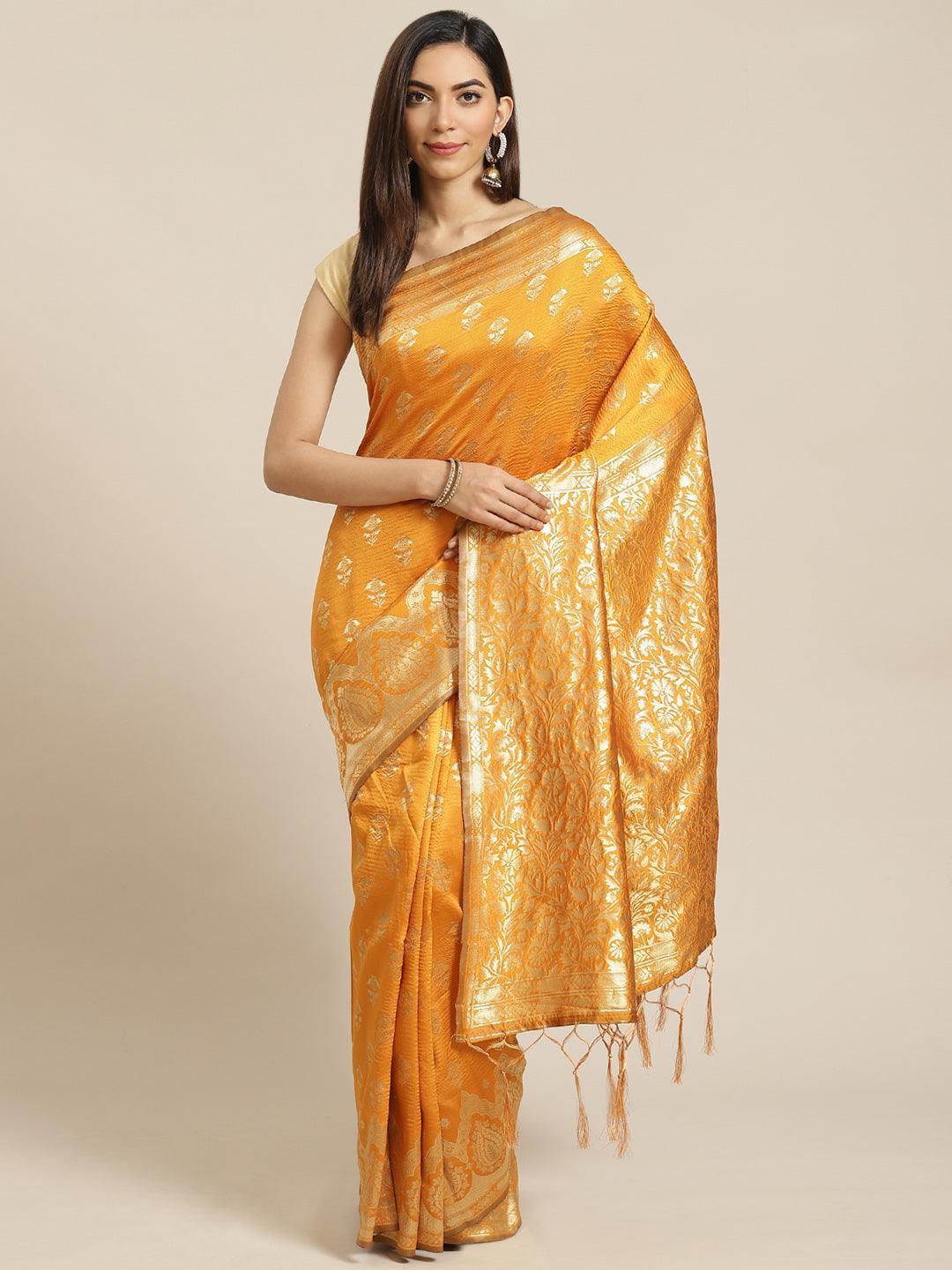 Mustard Woven Design Brocade Saree - ShopLibas