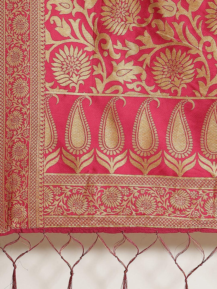Pink Woven Design Brocade Saree - ShopLibas