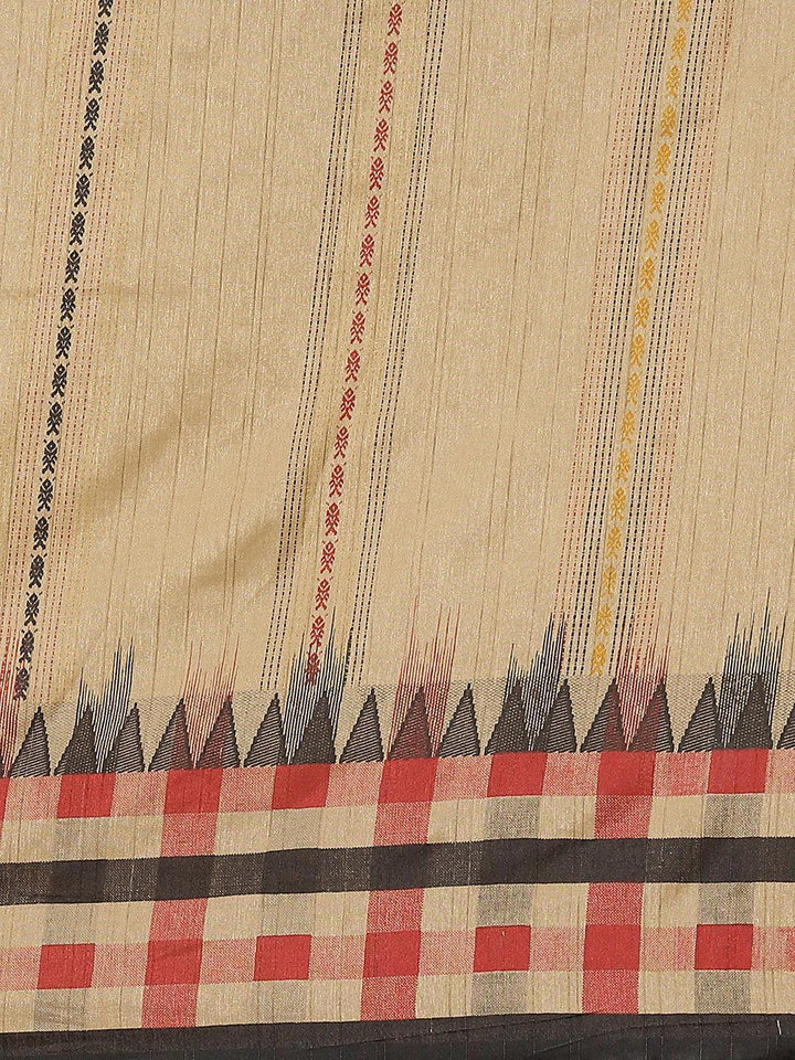Beige Printed Cotton Silk Saree - ShopLibas