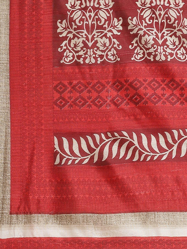 Beige Printed Cotton Silk Saree - ShopLibas