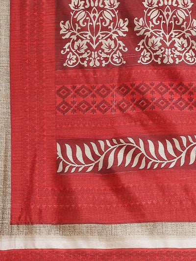 Beige Printed Cotton Silk Saree - ShopLibas