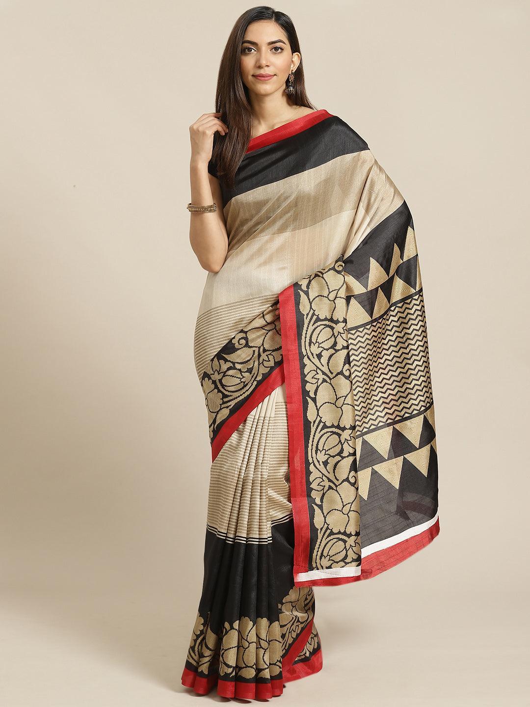 Multicoloured Printed Cotton Silk Saree - ShopLibas