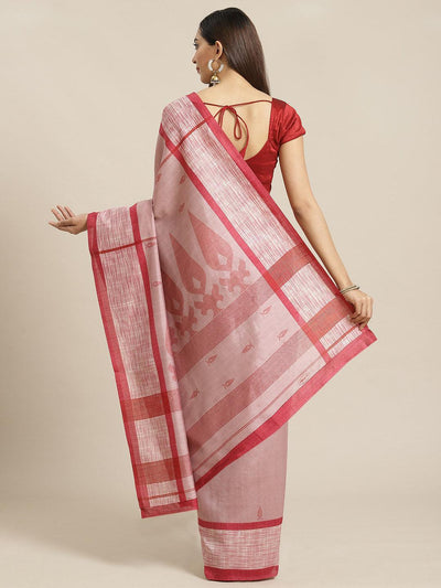 Pink Printed Cotton Silk Saree - ShopLibas