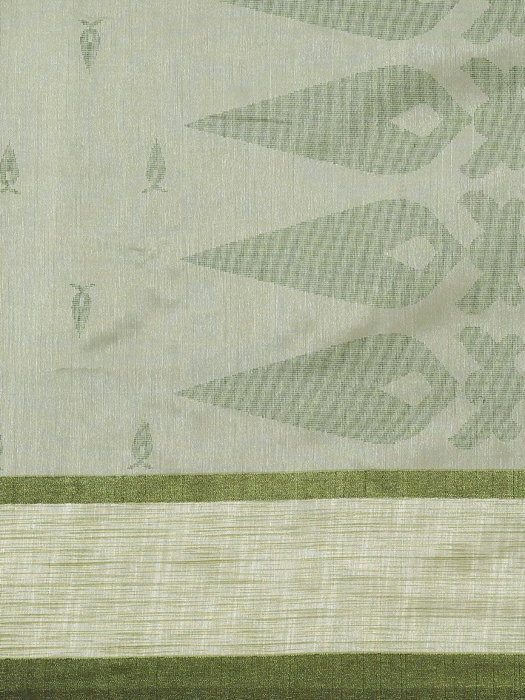 Green Printed Cotton Silk Saree - ShopLibas
