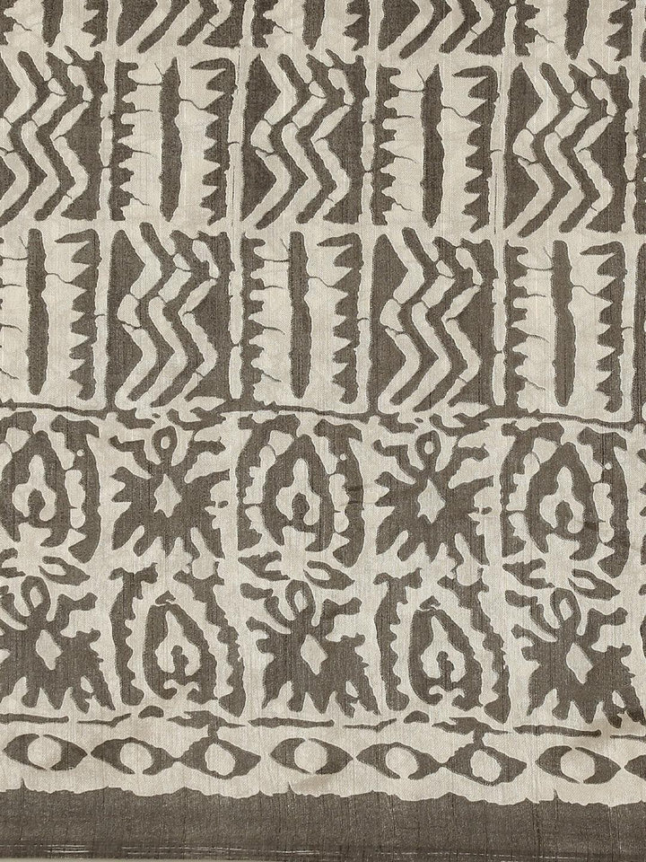 Grey Printed Cotton Silk Saree - ShopLibas