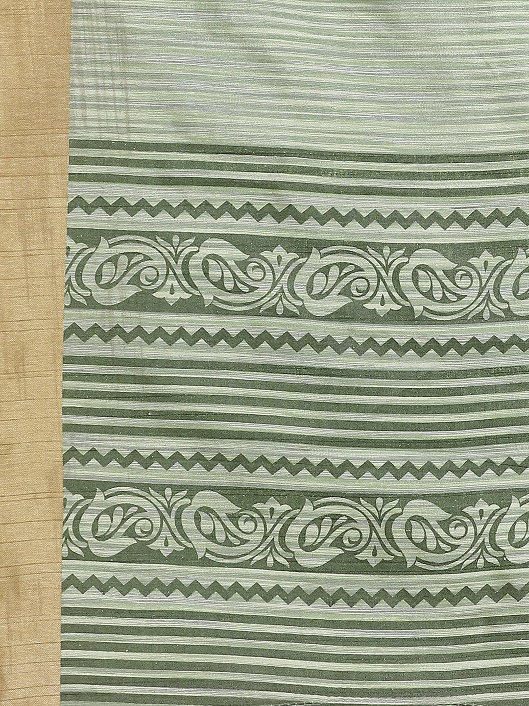 Green Printed Cotton Silk Saree - ShopLibas
