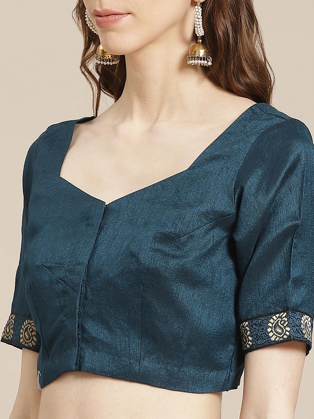 Teal Printed Chiffon Saree - ShopLibas