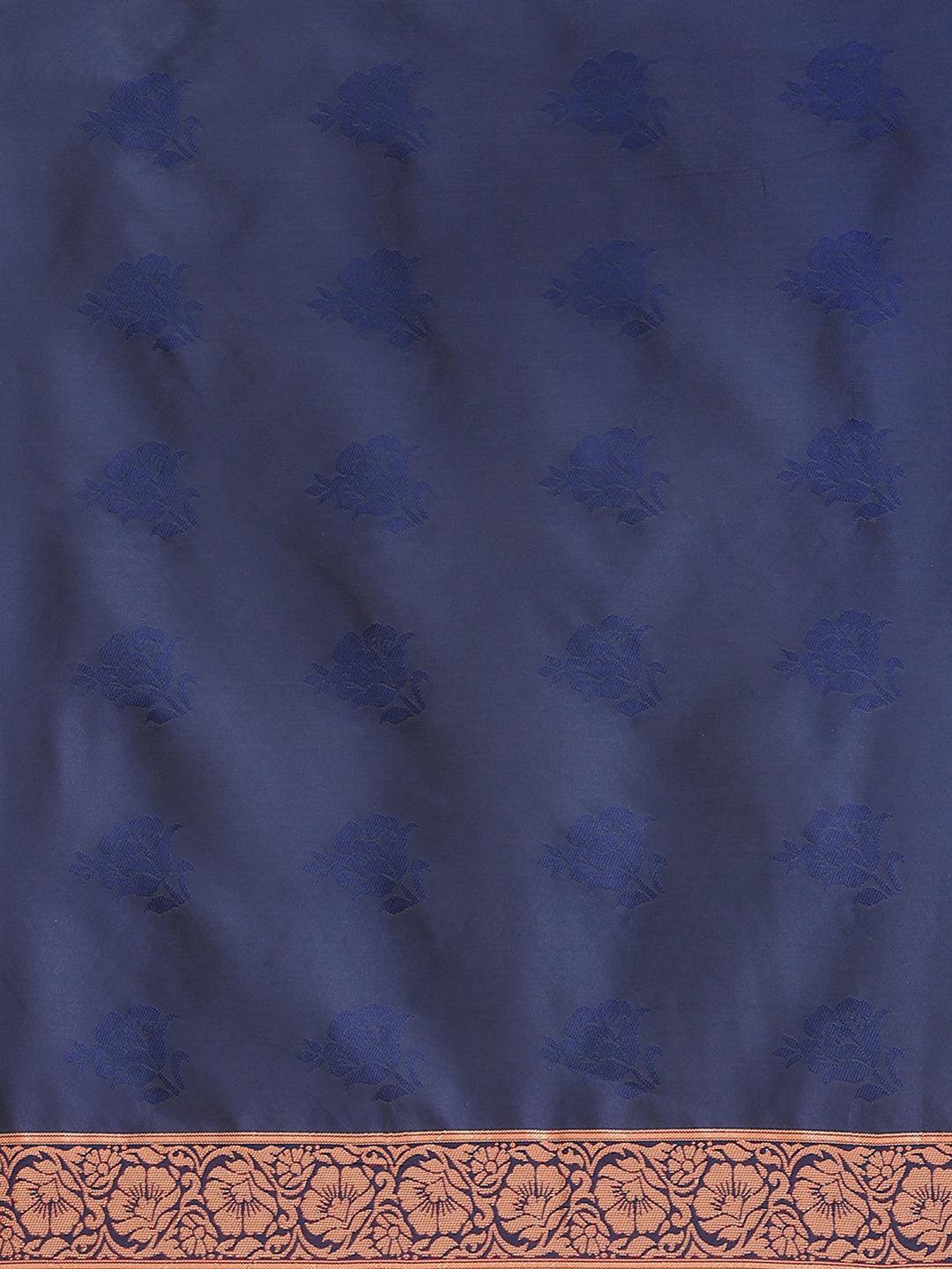 Blue Woven Design Silk Blend Saree - ShopLibas