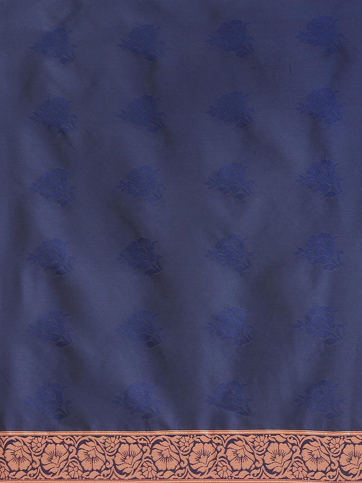 Blue Woven Design Silk Blend Saree - ShopLibas