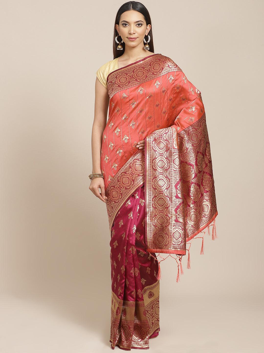 Purple Woven Design Silk Blend Saree - ShopLibas