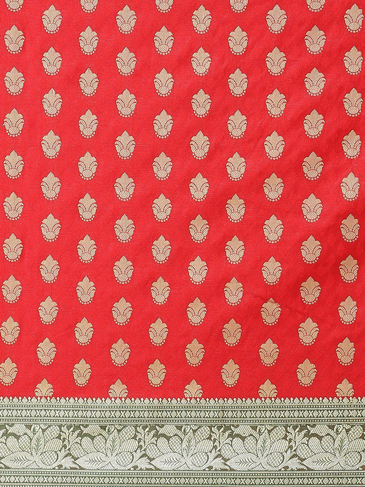 Red Woven Design Brocade Saree - ShopLibas