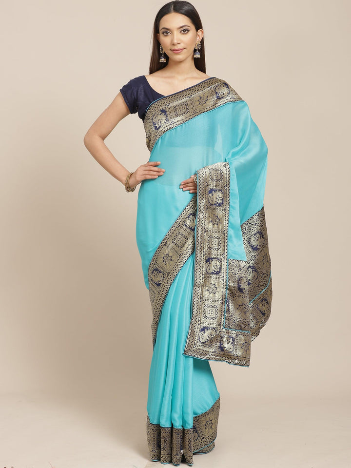 Blue Solid Chiffon Saree - ShopLibas