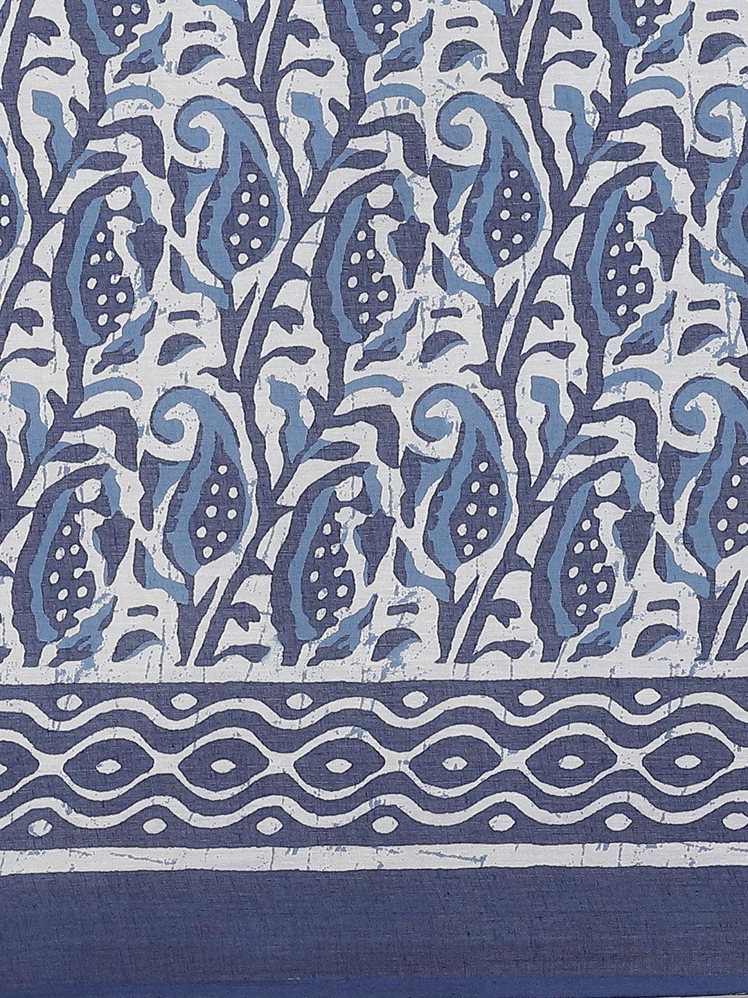 Blue Printed Cotton Saree - ShopLibas