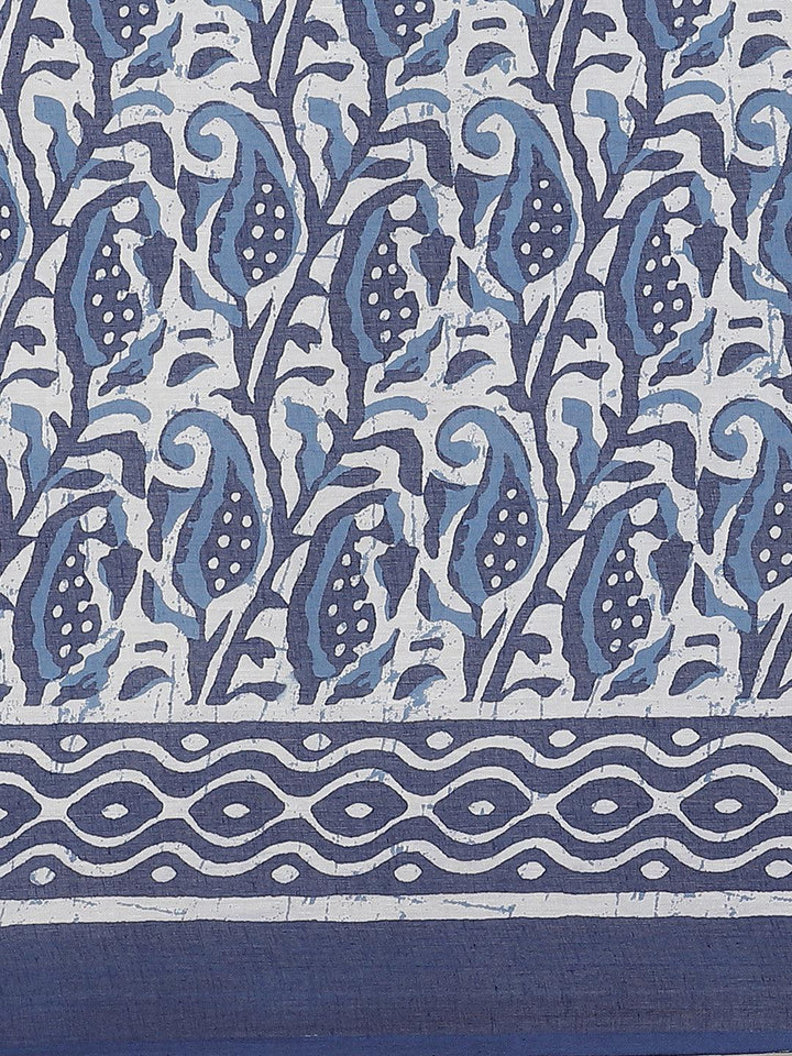 Blue Printed Cotton Saree - ShopLibas