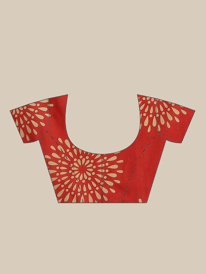 Red Printed Cotton Saree - ShopLibas