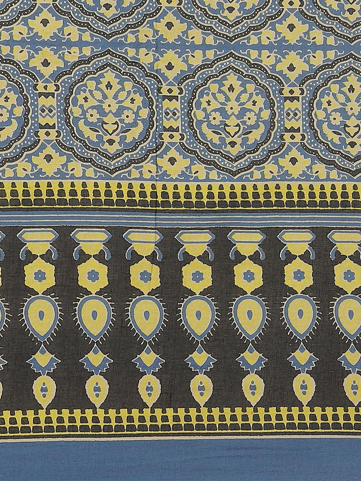 Blue Printed Cotton Saree - ShopLibas