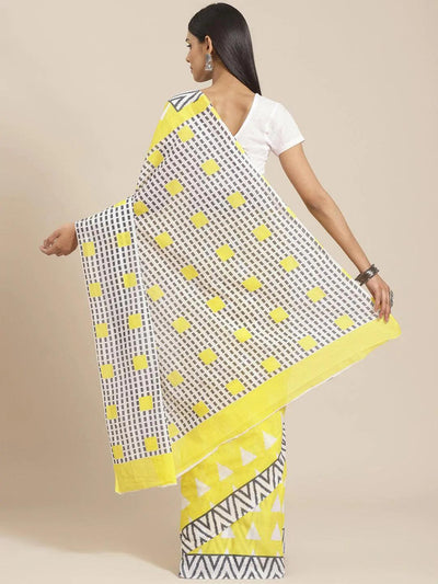 Yellow Printed Cotton Saree - ShopLibas