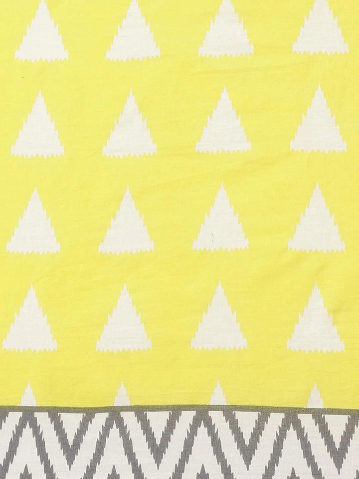 Yellow Printed Cotton Saree - ShopLibas